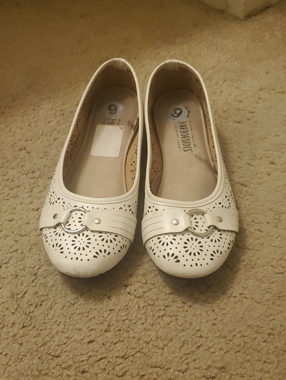 Harborsides White Ballet Flats with Silver Ring Accent